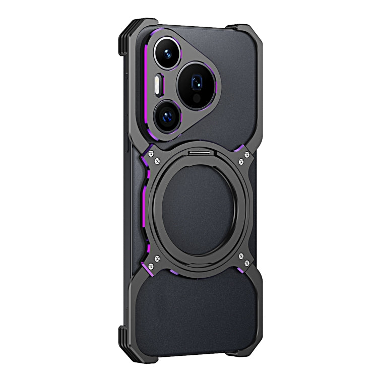 For Huawei Pura 70 Mechanical Arm Borderless MagSafe Holder Metal Phone Case(Black Purple) - Huawei Cases by buy2fix | Online Shopping UK | buy2fix