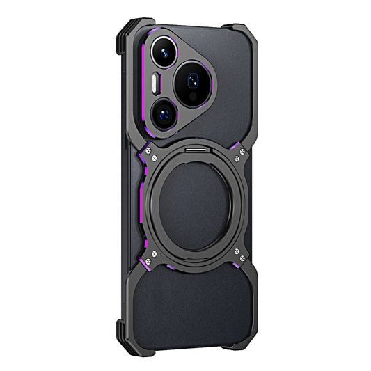 For Huawei Pura 70 Mechanical Arm Borderless MagSafe Holder Metal Phone Case(Black Purple) - Huawei Cases by buy2fix | Online Shopping UK | buy2fix