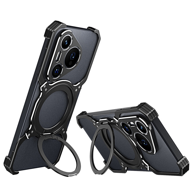 For Huawei Pura 70 Mechanical Arm Borderless MagSafe Holder Metal Phone Case(Black Silver) - Huawei Cases by buy2fix | Online Shopping UK | buy2fix