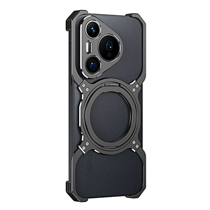 For Huawei Pura 70 Mechanical Arm Borderless MagSafe Holder Metal Phone Case(Black Silver) - Huawei Cases by buy2fix | Online Shopping UK | buy2fix