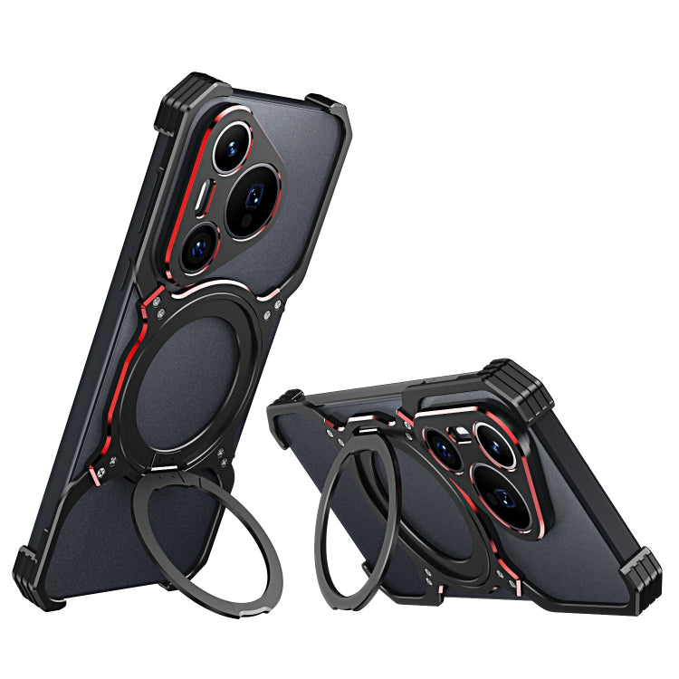For Huawei Pura 70 Mechanical Arm Borderless MagSafe Holder Metal Phone Case(Black Red) - Huawei Cases by buy2fix | Online Shopping UK | buy2fix