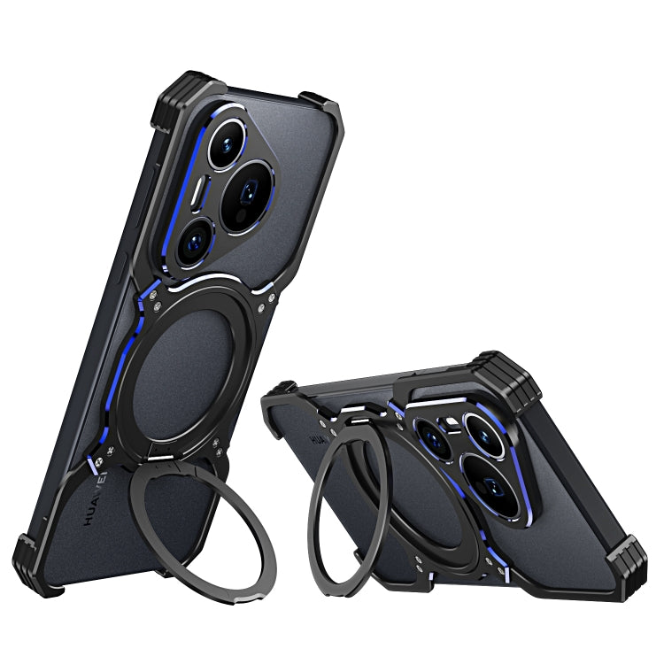 For Huawei Pura 70 Pro / 70 Pro+ Mechanical Arm Borderless MagSafe Holder Metal Phone Case(Black Blue) - Huawei Cases by buy2fix | Online Shopping UK | buy2fix
