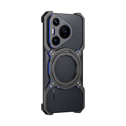 For Huawei Pura 70 Pro / 70 Pro+ Mechanical Arm Borderless MagSafe Holder Metal Phone Case(Black Blue) - Huawei Cases by buy2fix | Online Shopping UK | buy2fix