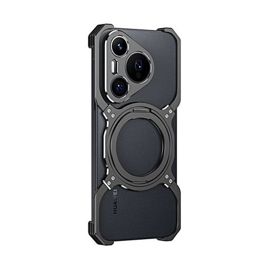 For Huawei Pura 70 Pro / 70 Pro+ Mechanical Arm Borderless MagSafe Holder Metal Phone Case(Black Silver) - Huawei Cases by buy2fix | Online Shopping UK | buy2fix