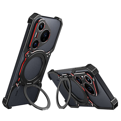 For Huawei Pura 70 Pro / 70 Pro+ Mechanical Arm Borderless MagSafe Holder Metal Phone Case(Black Red) - Huawei Cases by buy2fix | Online Shopping UK | buy2fix