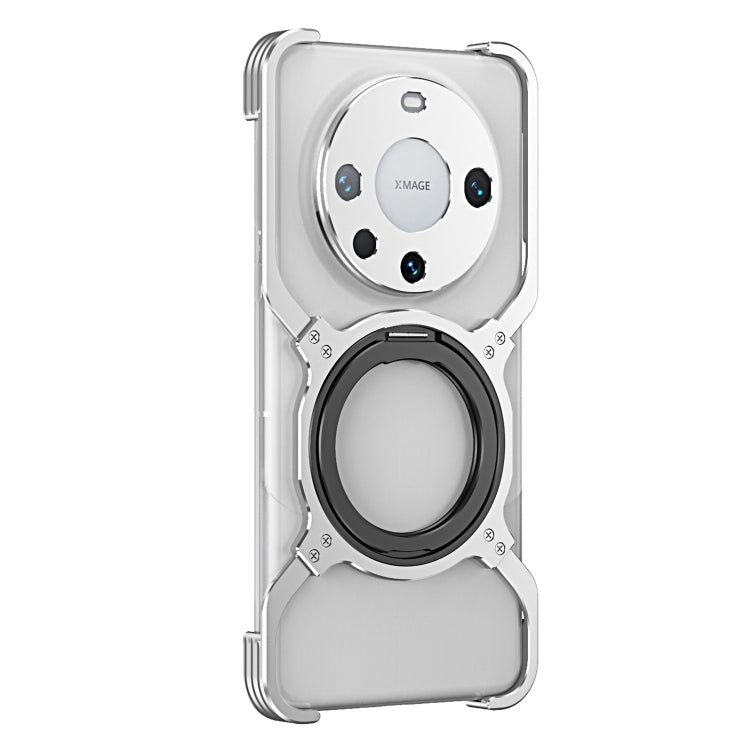 For Huawei Mate 60 Mechanical Arm Borderless MagSafe Holder Metal Phone Case(Silver) - Huawei Cases by buy2fix | Online Shopping UK | buy2fix