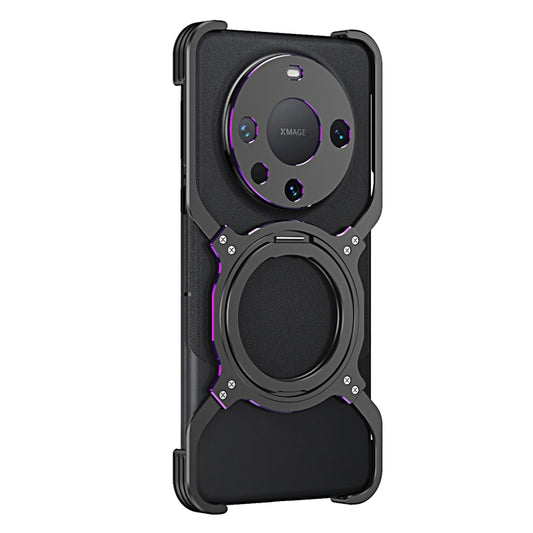 For Huawei Mate 60 Mechanical Arm Borderless MagSafe Holder Metal Phone Case(Black Purple) - Huawei Cases by buy2fix | Online Shopping UK | buy2fix