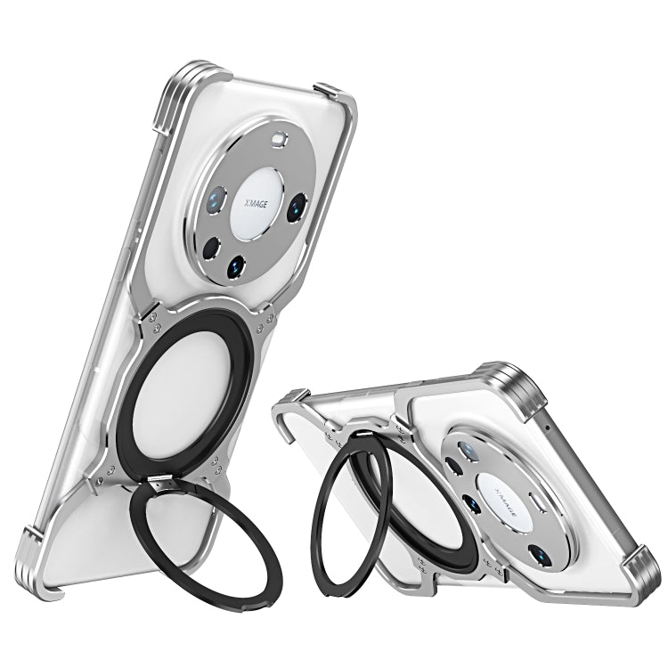 For Huawei Mate 60 Pro Mechanical Arm Borderless MagSafe Holder Metal Phone Case(Silver) - Huawei Cases by buy2fix | Online Shopping UK | buy2fix