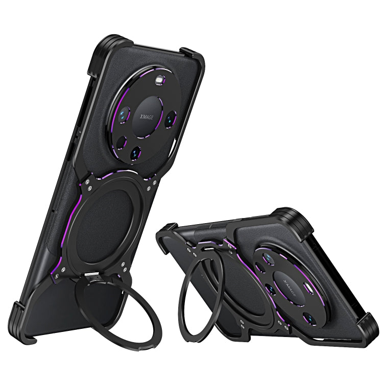 For Huawei Mate 60 Pro Mechanical Arm Borderless MagSafe Holder Metal Phone Case(Black Purple) - Huawei Cases by buy2fix | Online Shopping UK | buy2fix