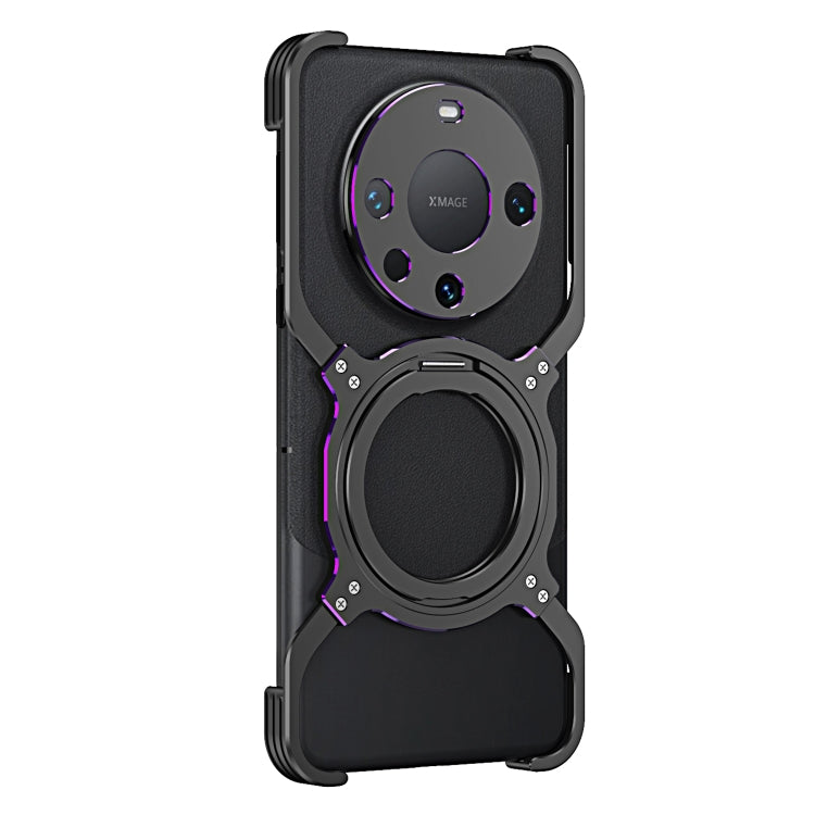 For Huawei Mate 60 Pro Mechanical Arm Borderless MagSafe Holder Metal Phone Case(Black Purple) - Huawei Cases by buy2fix | Online Shopping UK | buy2fix