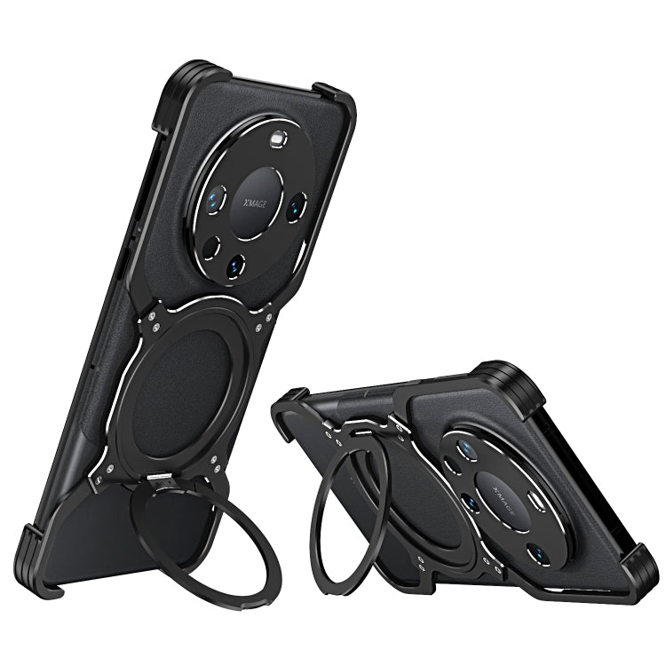 For Huawei Mate 60 Pro Mechanical Arm Borderless MagSafe Holder Metal Phone Case(Black Silver) - Huawei Cases by buy2fix | Online Shopping UK | buy2fix
