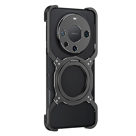 For Huawei Mate 60 Pro+ Mechanical Arm Borderless MagSafe Holder Metal Phone Case(Black Silver) - Huawei Cases by buy2fix | Online Shopping UK | buy2fix