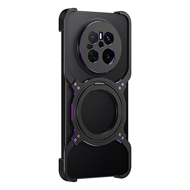 For Huawei Mate 70 Mechanical Arm Borderless MagSafe Holder Metal Phone Case(Black Purple) - Huawei Cases by buy2fix | Online Shopping UK | buy2fix