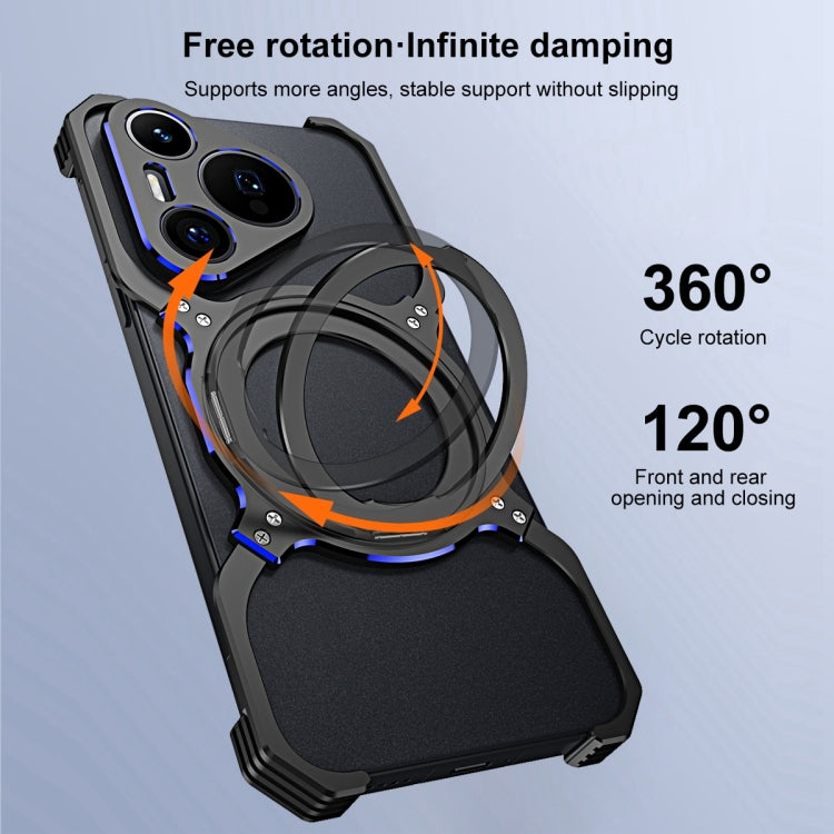 For Huawei Pura 70 Pro / 70 Pro+ Mechanical Arm Borderless MagSafe Holder Metal Phone Case(Black Blue) - Huawei Cases by buy2fix | Online Shopping UK | buy2fix