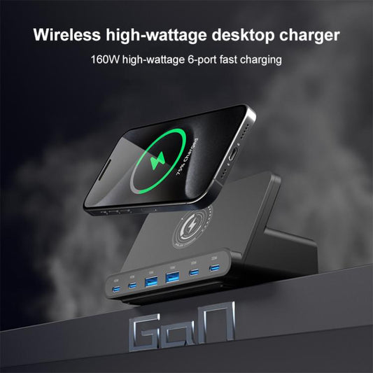 160W 4 x Type-C + 2 x USB Multi Ports Charger Support QI Wireless Charging(EU Plug) by buy2fix