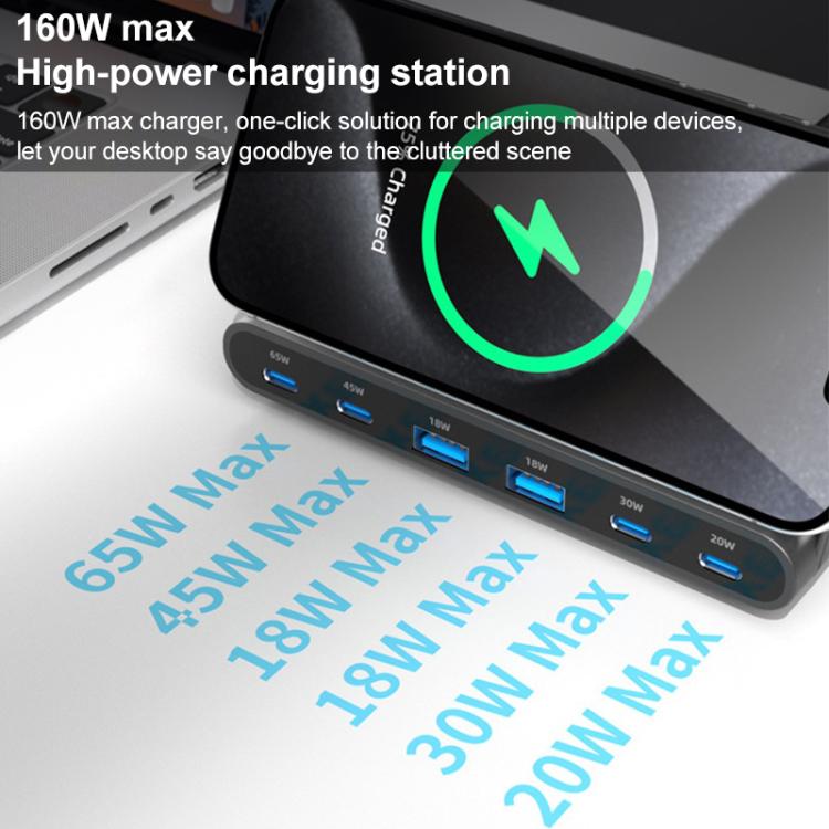 160W 4 x Type-C + 2 x USB Multi Ports Charger Support QI Wireless Charging(US Plug) - Multifunction Charger by buy2fix | Online Shopping UK | buy2fix