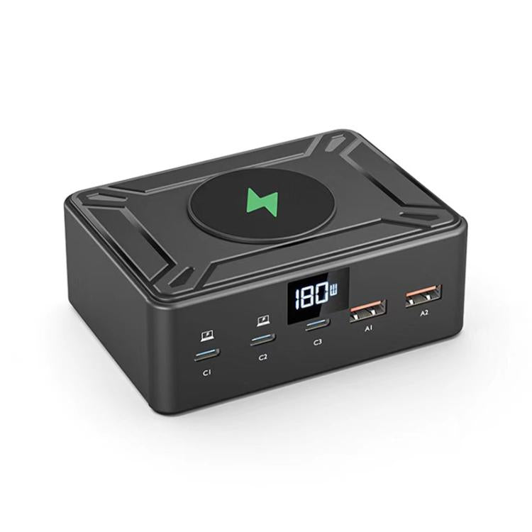 190W LED Display 3 x Type-C + 2 x USB Multi Ports Charger Support QI Wireless Charging(UK Plug) - Multifunction Charger by buy2fix | Online Shopping UK | buy2fix