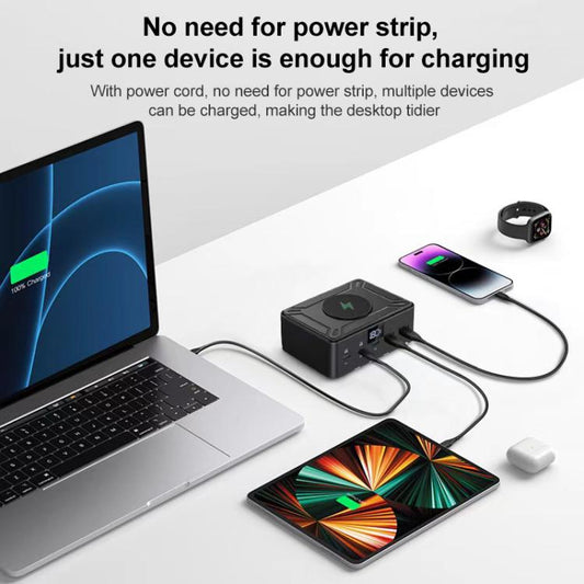 190W LED Display 3 x Type-C + 2 x USB Multi Ports Charger Support QI Wireless Charging(US Plug) - Multifunction Charger by buy2fix | Online Shopping UK | buy2fix