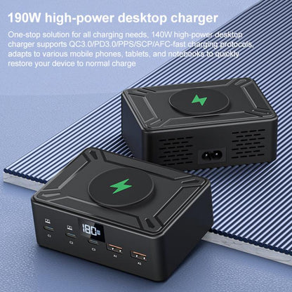 190W LED Display 3 x Type-C + 2 x USB Multi Ports Charger Support QI Wireless Charging(UK Plug) - Multifunction Charger by buy2fix | Online Shopping UK | buy2fix