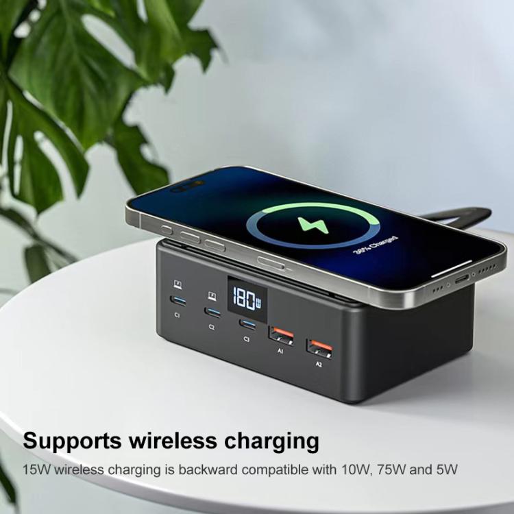 190W LED Display 3 x Type-C + 2 x USB Multi Ports Charger Support QI Wireless Charging(AU Plug) - Multifunction Charger by buy2fix | Online Shopping UK | buy2fix