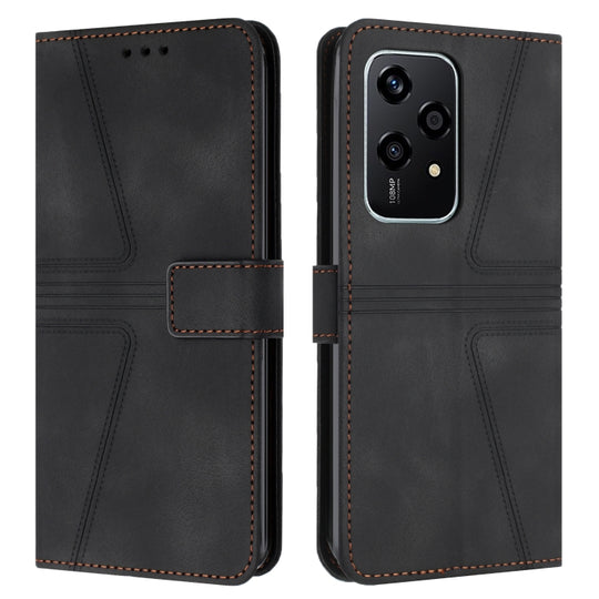 For Honor 200 Lite Global Triangle Solid Color Leather Phone Case(Black)