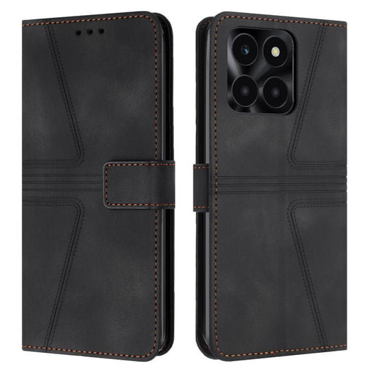 For Honor X6c 4G Triangle Solid Color Leather Phone Case(Black)
