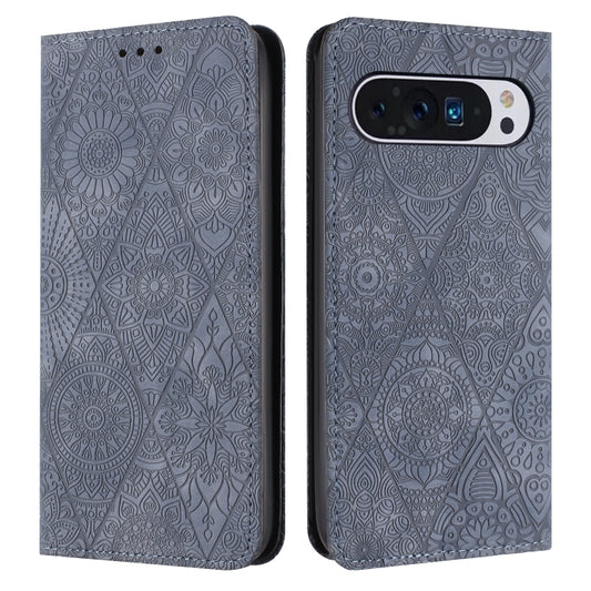 For Google Pixel 9 Pro XL Ethnic Embossed Adsorption Leather Phone Case(Grey) - Google Cases by buy2fix | Online Shopping UK | buy2fix