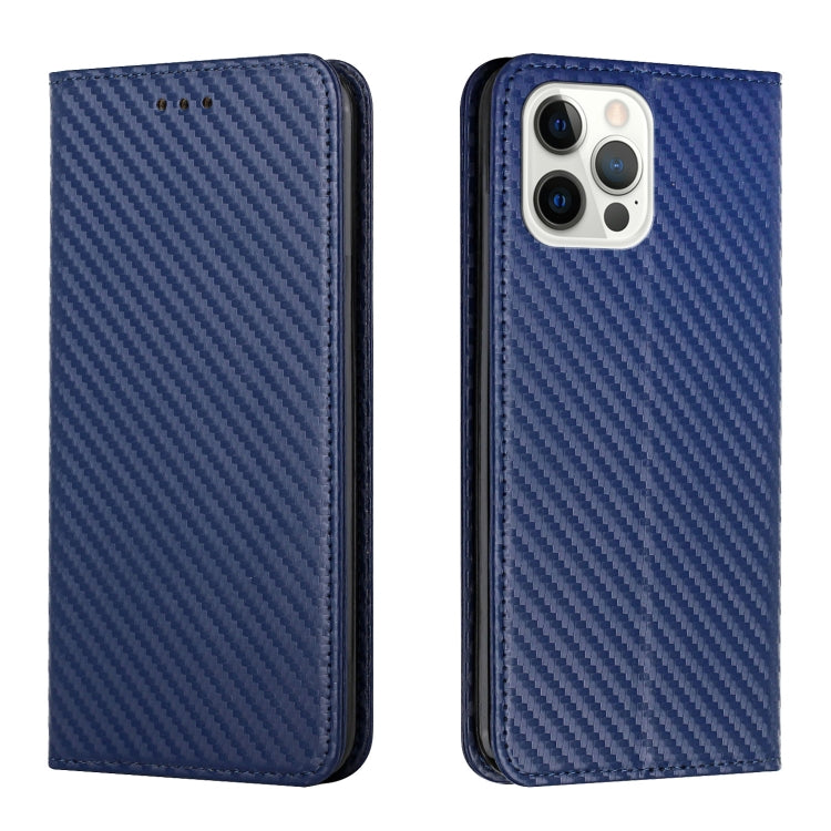 For iPhone 16 Pro Carbon Fiber Texture Magnetic Flip Leather Phone Case(Blue) - iPhone 16 Pro Cases by buy2fix | Online Shopping UK | buy2fix