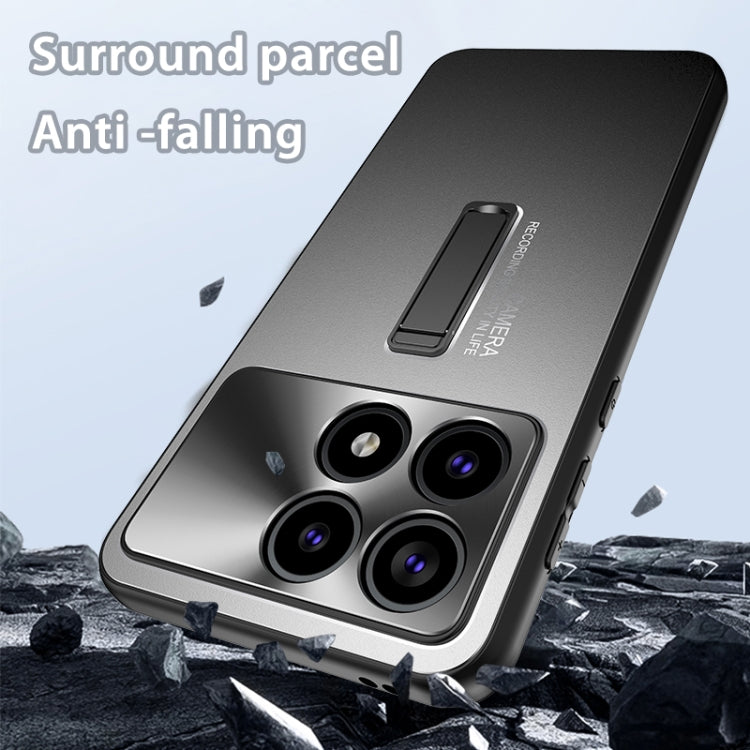 For Redmi K70 Ultra Frosted Metal Hybrid TPU Holder Phone Case(Silver) - Xiaomi Cases by buy2fix | Online Shopping UK | buy2fix