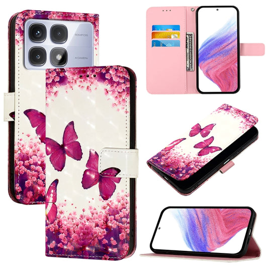 For Redmi K70 Ultra 5G Global 3D Painting Horizontal Flip Leather Phone Case(Rose Butterfly) - Xiaomi Cases by buy2fix | Online Shopping UK | buy2fix