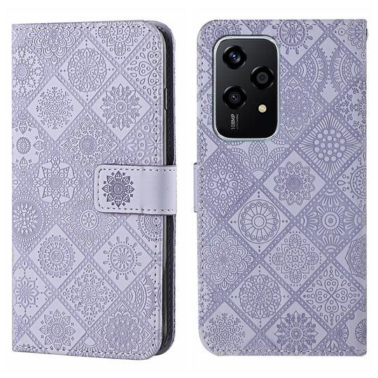 For Honor 200 Lite Global Ethnic Style Embossed Pattern Leather Phone Case(Purple)