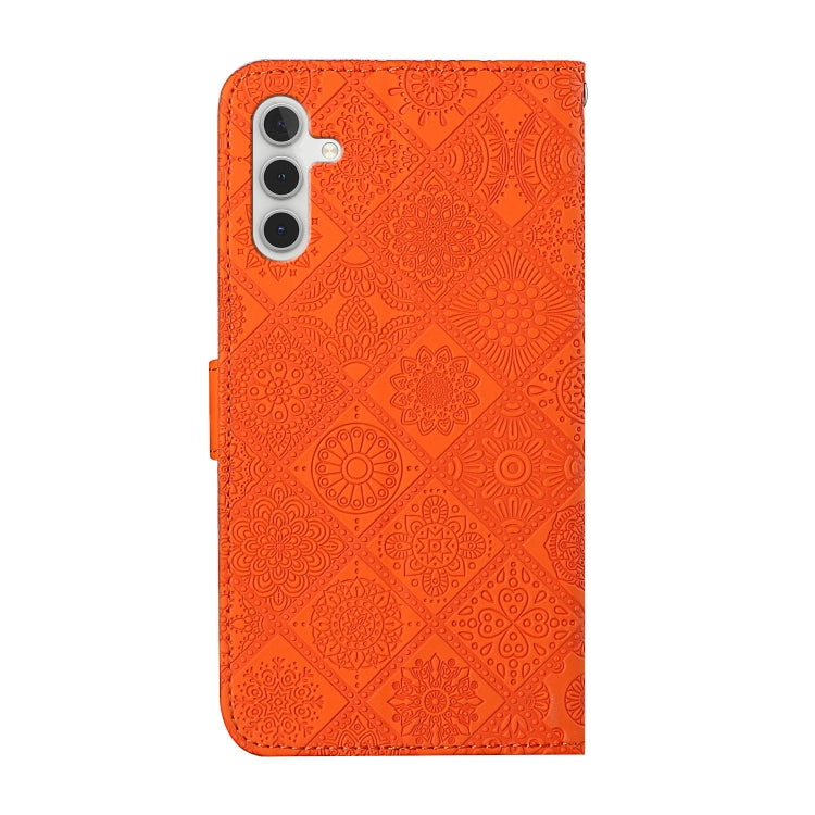 For Samsung Galaxy S25 5G Ethnic Style Embossed Pattern Leather Phone Case(Orange) - Galaxy S25 5G Cases by buy2fix | Online Shopping UK | buy2fix