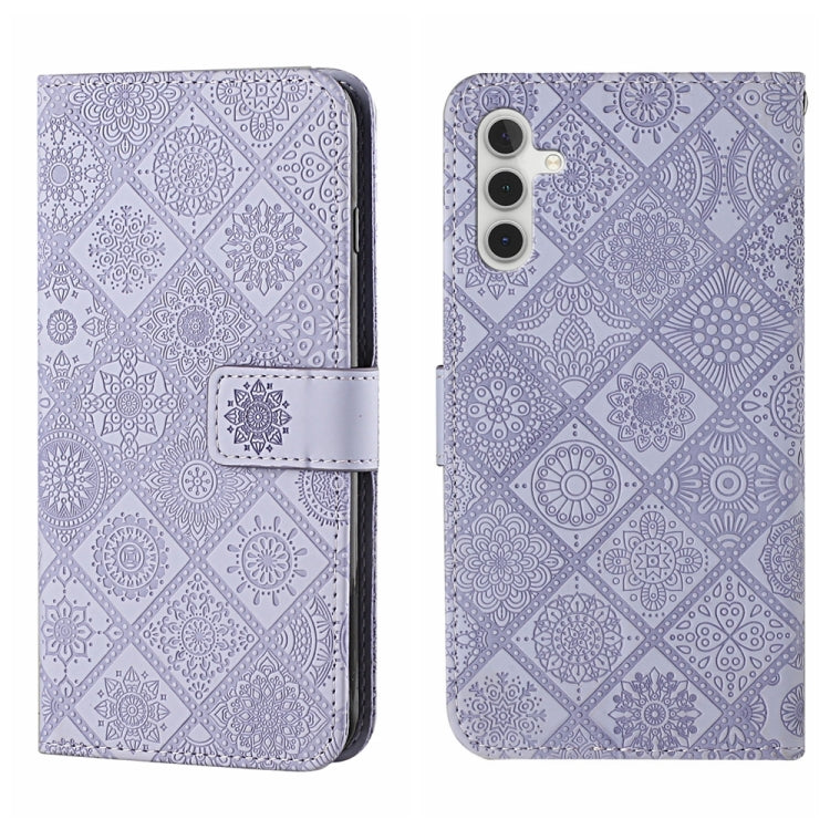 For Samsung Galaxy S25 5G Ethnic Style Embossed Pattern Leather Phone Case(Purple) by buy2fix