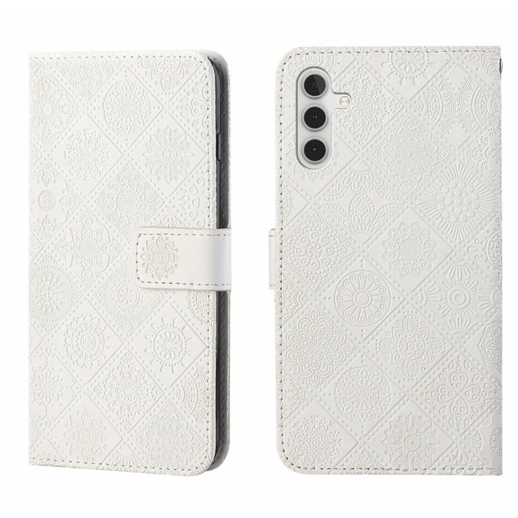 For Samsung Galaxy S25+ 5G Ethnic Style Embossed Pattern Leather Phone Case(White) by buy2fix