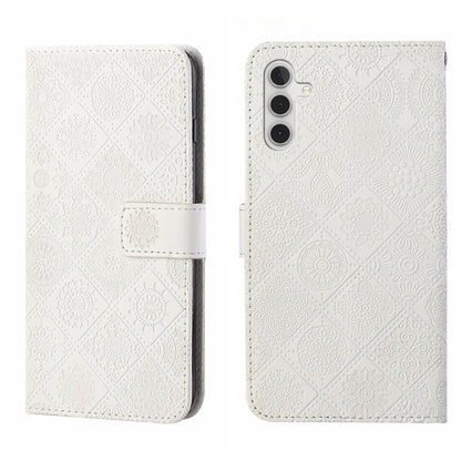 For Samsung Galaxy S25+ 5G Ethnic Style Embossed Pattern Leather Phone Case(White) by buy2fix