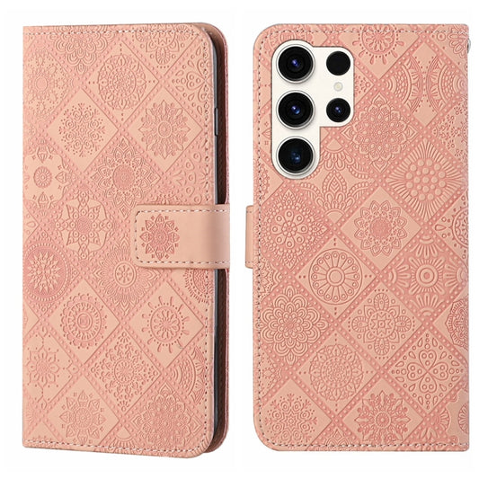 For Samsung Galaxy S25 Ultra 5G Ethnic Style Embossed Pattern Leather Phone Case(Pink) - Galaxy S25 Ultra 5G Cases by buy2fix | Online Shopping UK | buy2fix