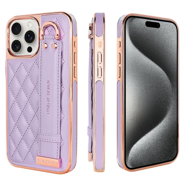 For iPhone 15 Pro VIETAO Rhombic Texture Wristband PU Phone Case(Purple) - iPhone 15 Pro Cases by VIETAO | Online Shopping UK | buy2fix