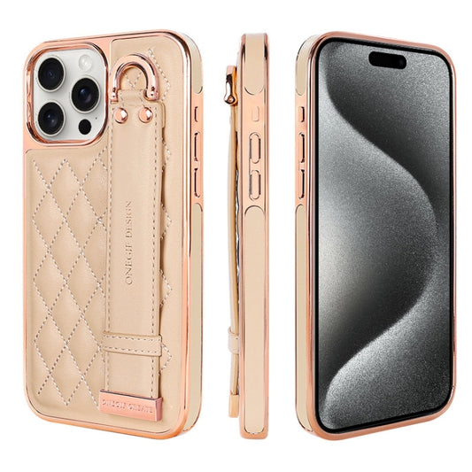 For iPhone 15 Pro VIETAO Rhombic Texture Wristband PU Phone Case(Pink) - iPhone 15 Pro Cases by VIETAO | Online Shopping UK | buy2fix