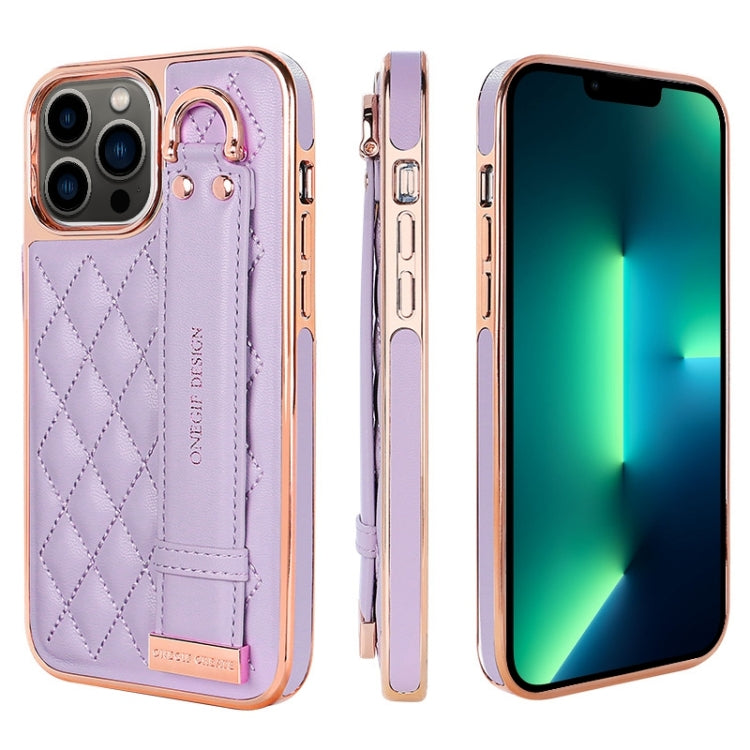 For iPhone 13 Pro Max VIETAO Rhombic Texture Wristband PU Phone Case(Purple) - iPhone 13 Pro Max Cases by VIETAO | Online Shopping UK | buy2fix