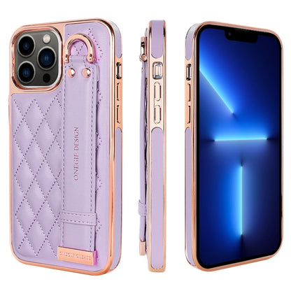 For iPhone 13 Pro VIETAO Rhombic Texture Wristband PU Phone Case(Purple) - iPhone 13 Pro Cases by VIETAO | Online Shopping UK | buy2fix