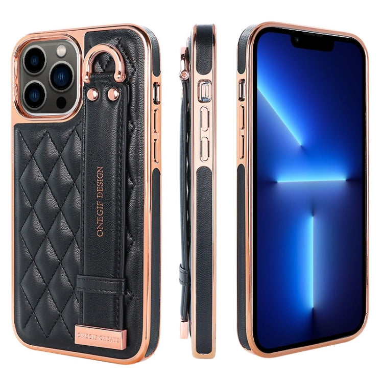 For iPhone 13 Pro VIETAO Rhombic Texture Wristband PU Phone Case(Black) - iPhone 13 Pro Cases by VIETAO | Online Shopping UK | buy2fix