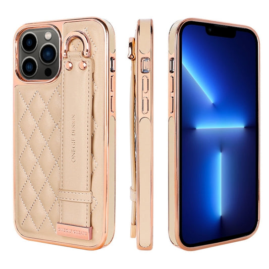 For iPhone 13 Pro VIETAO Rhombic Texture Wristband PU Phone Case(Pink) - iPhone 13 Pro Cases by VIETAO | Online Shopping UK | buy2fix