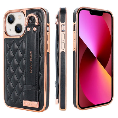 For iPhone 13 VIETAO Rhombic Texture Wristband PU Phone Case(Black) - iPhone 13 Cases by VIETAO | Online Shopping UK | buy2fix