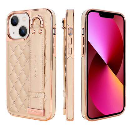 For iPhone 13 VIETAO Rhombic Texture Wristband PU Phone Case(Pink) - iPhone 13 Cases by VIETAO | Online Shopping UK | buy2fix