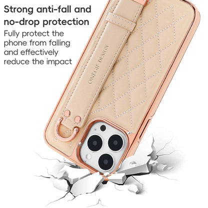 For iPhone 15 Pro VIETAO Rhombic Texture Wristband PU Phone Case(Pink) - iPhone 15 Pro Cases by VIETAO | Online Shopping UK | buy2fix