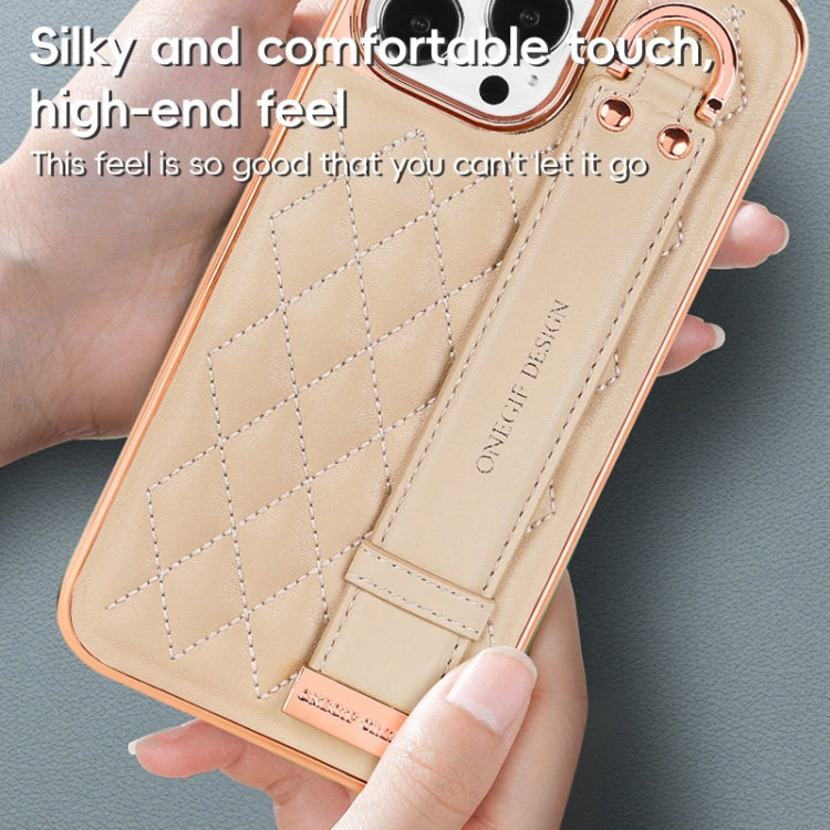 For iPhone 13 Pro VIETAO Rhombic Texture Wristband PU Phone Case(Pink) - iPhone 13 Pro Cases by VIETAO | Online Shopping UK | buy2fix