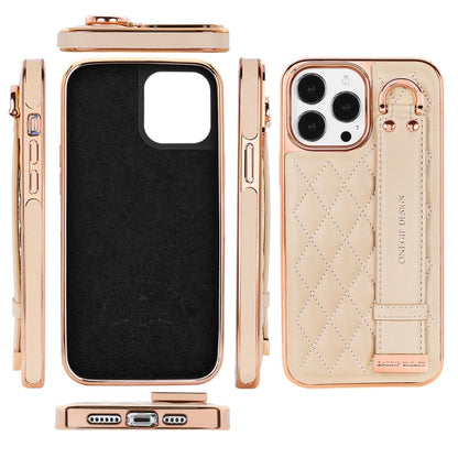 For iPhone 13 Pro Max VIETAO Rhombic Texture Wristband PU Phone Case(Black) - iPhone 13 Pro Max Cases by VIETAO | Online Shopping UK | buy2fix