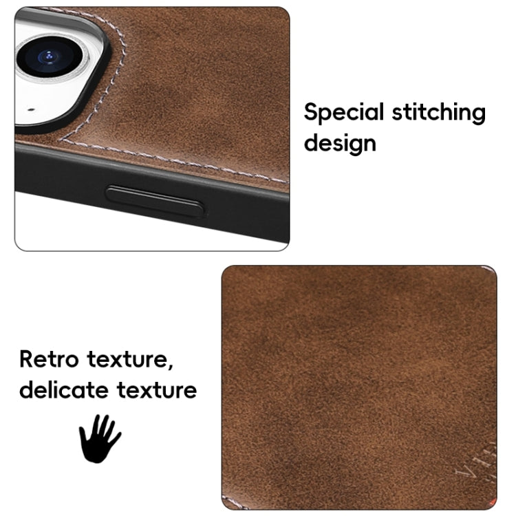 For iPhone 15 Pro Max VIETAO Plain Leather Stitching PU Phone Case(Brown) - iPhone 15 Pro Max Cases by VIETAO | Online Shopping UK | buy2fix