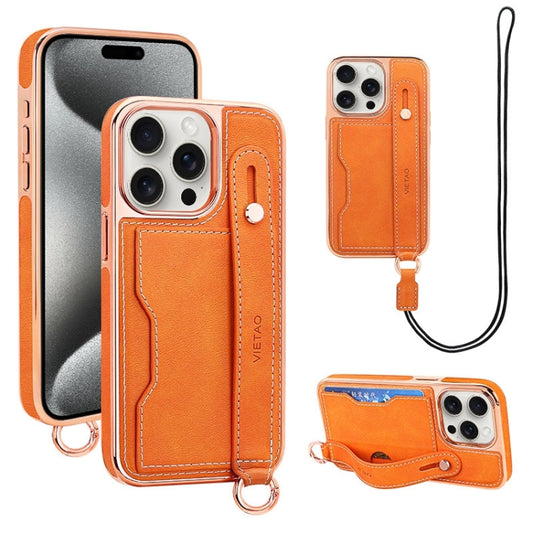 For iPhone 15 Pro VIETAO Card Slot Wristband Phone Case with Lanyard(Orange) - iPhone 15 Pro Cases by VIETAO | Online Shopping UK | buy2fix
