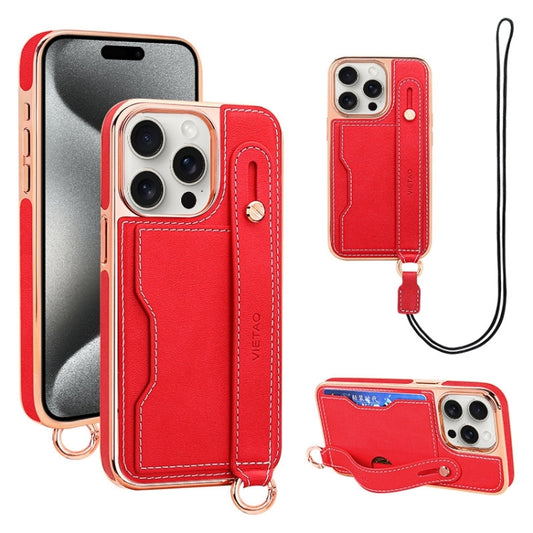 For iPhone 15 Pro VIETAO Card Slot Wristband Phone Case with Lanyard(Red) - iPhone 15 Pro Cases by VIETAO | Online Shopping UK | buy2fix